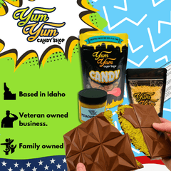 Dubai Chocolate Bar Refill Kit highlighting Yum Yum Candy Shop’s family, veteran, and Idaho-based ownership