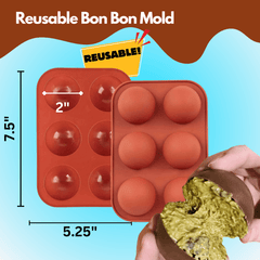 Reusable bon bon mold included in the Dubai Chocolate Bon Bon Kit with size dimensions shown