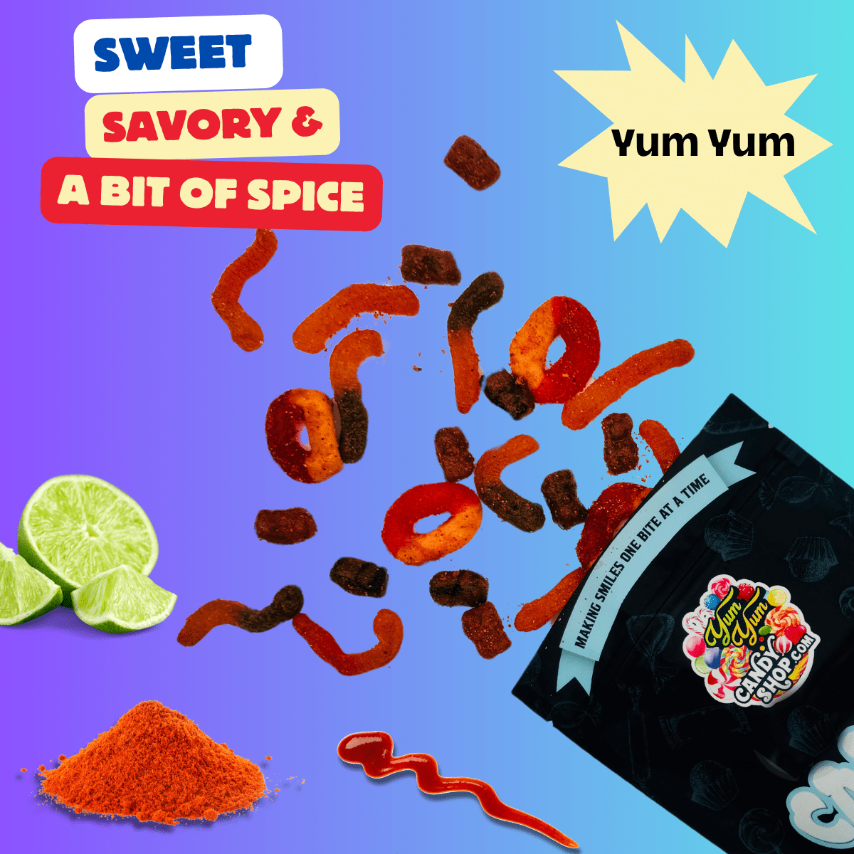 Chamoy Gummy Mix with sweet, savory, and mildly spicy flavor profile.