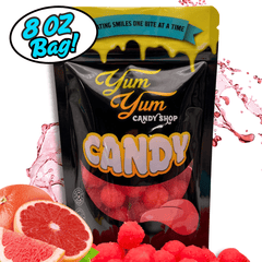 Yum Yum Candy Shop candy bag with grapefruit graphics on a white background
