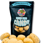 Front view of Yum Yum Candy Shop Freeze-Dried Honey Almond Bits in resealable 3oz bag.