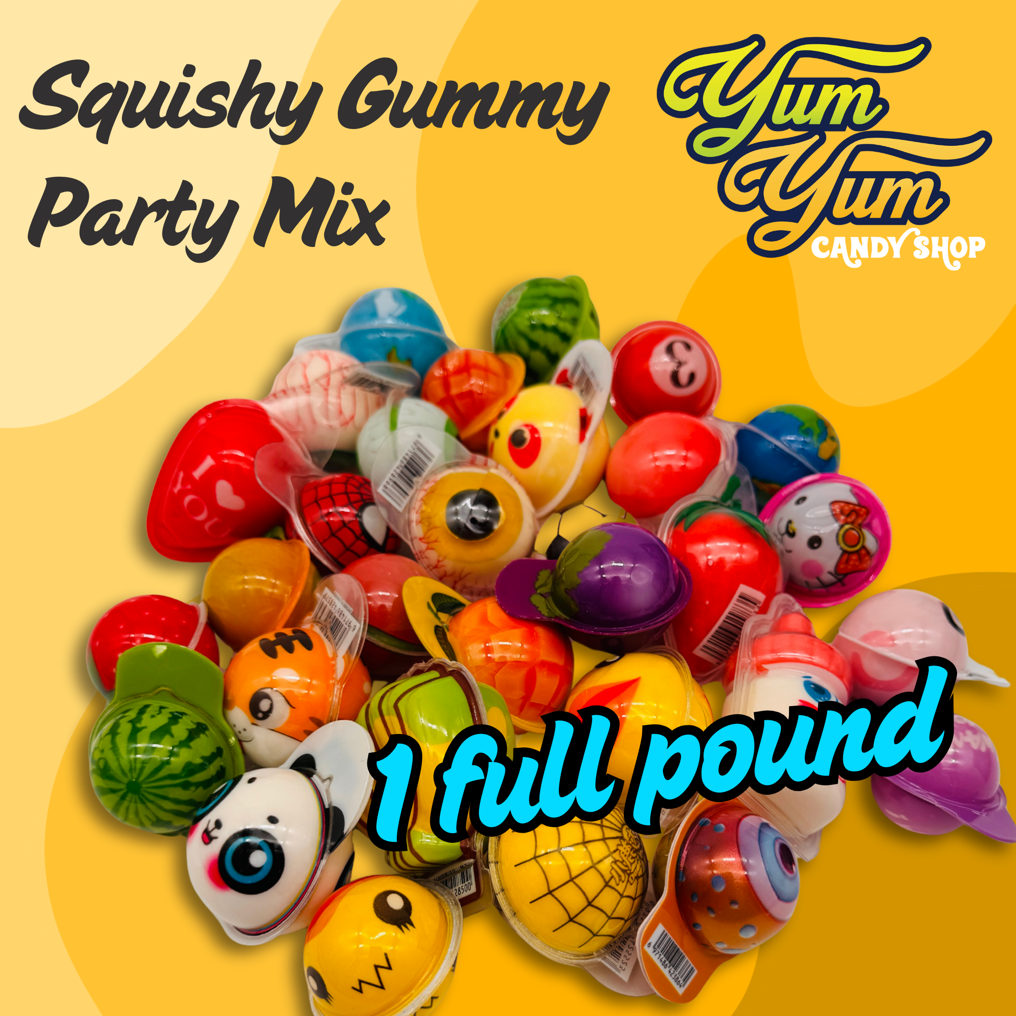 Squishy Gummy Party Mix 1lb bag – fun shapes, juicy flavors, Yum Yum Candy Shop