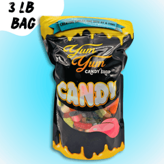 A 3 pound bag of YumYumCandyShop branded gummy candies