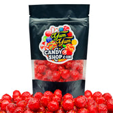 Chamoy cherry sours candy in Yum Yum Candy Shop resealable bag – sweet, tangy, and savory coated candy