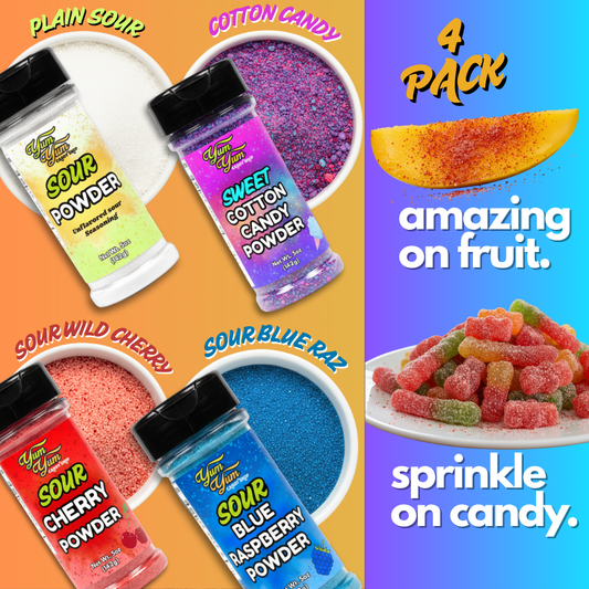 4 bottles of Yum Yum Candy Shop Candy Dipping Powder With Fruit