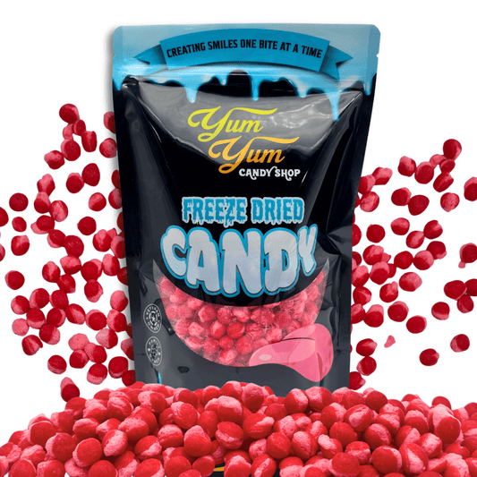 Bag of Yum Yum Candy Shop Freeze Dried Cinnamon Hotties, a crunchy Halloween treat