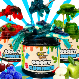 Yum Yum Candy Shop Gooey Gummies on a bright background