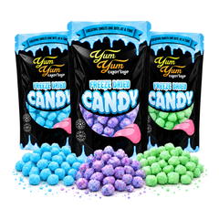 Freeze Dried Flavor Bomb Candy, Sour Blue Raz, Cotton Candy, Sour Green Apple