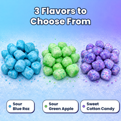 Freeze Dried Flavor Bomb Candy, Sour Blue Raz, Cotton Candy, Sour Green Apple