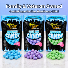 Freeze Dried Flavor Bomb Candy, Sour Blue Raz, Cotton Candy, Sour Green Apple