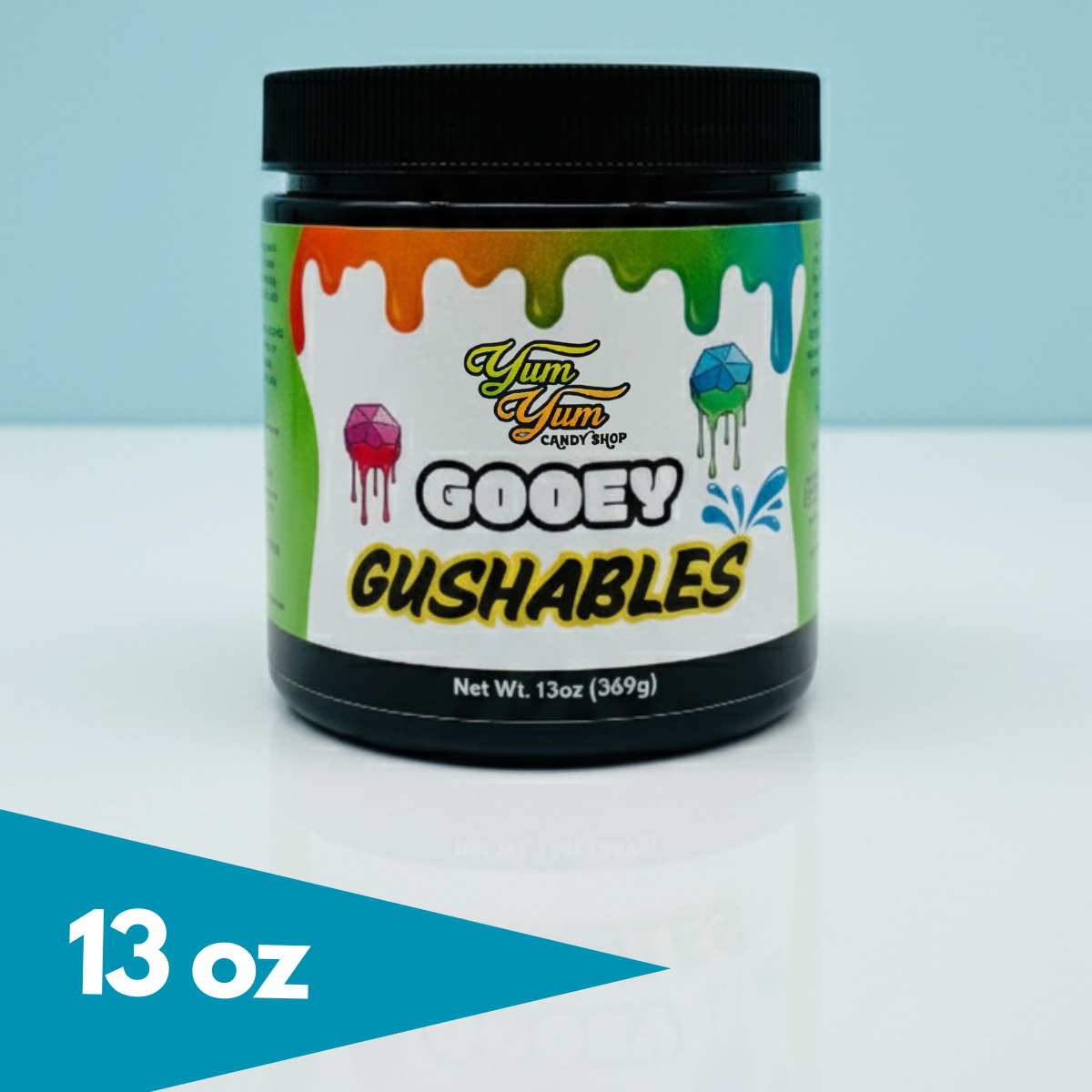 Gooey Gushables - Juicy Fruit Snacks in Sour Blue Raspberry Goo 25oz Jar Sweet Fruity Center Tangy Flavor Perfect for Sharing