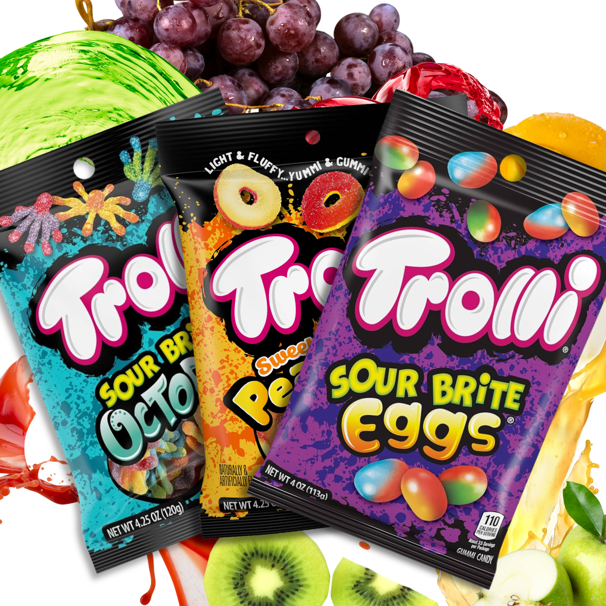 Trolli Gummy Candy Sour Bright Mix and Match 4.2 oz Bags Eggs Crawlers Strawberry Puffs Peachy Fruit Punch Sour Candy