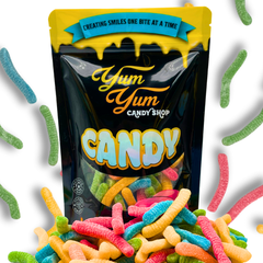 Ultimate Neon Sour Gummy Worm Mix 5 Flavors Green Apple, Strawberry, Blue Raspberry, Pineapple, and Orange Sweet Snack