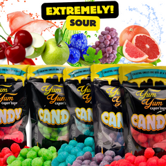 Extreme Sour Balls Candy 8oz Bag Super Sour Cherry - Green Apple - Blue Raspberry - Grapefruit - GrapeFlavored Candy Balls