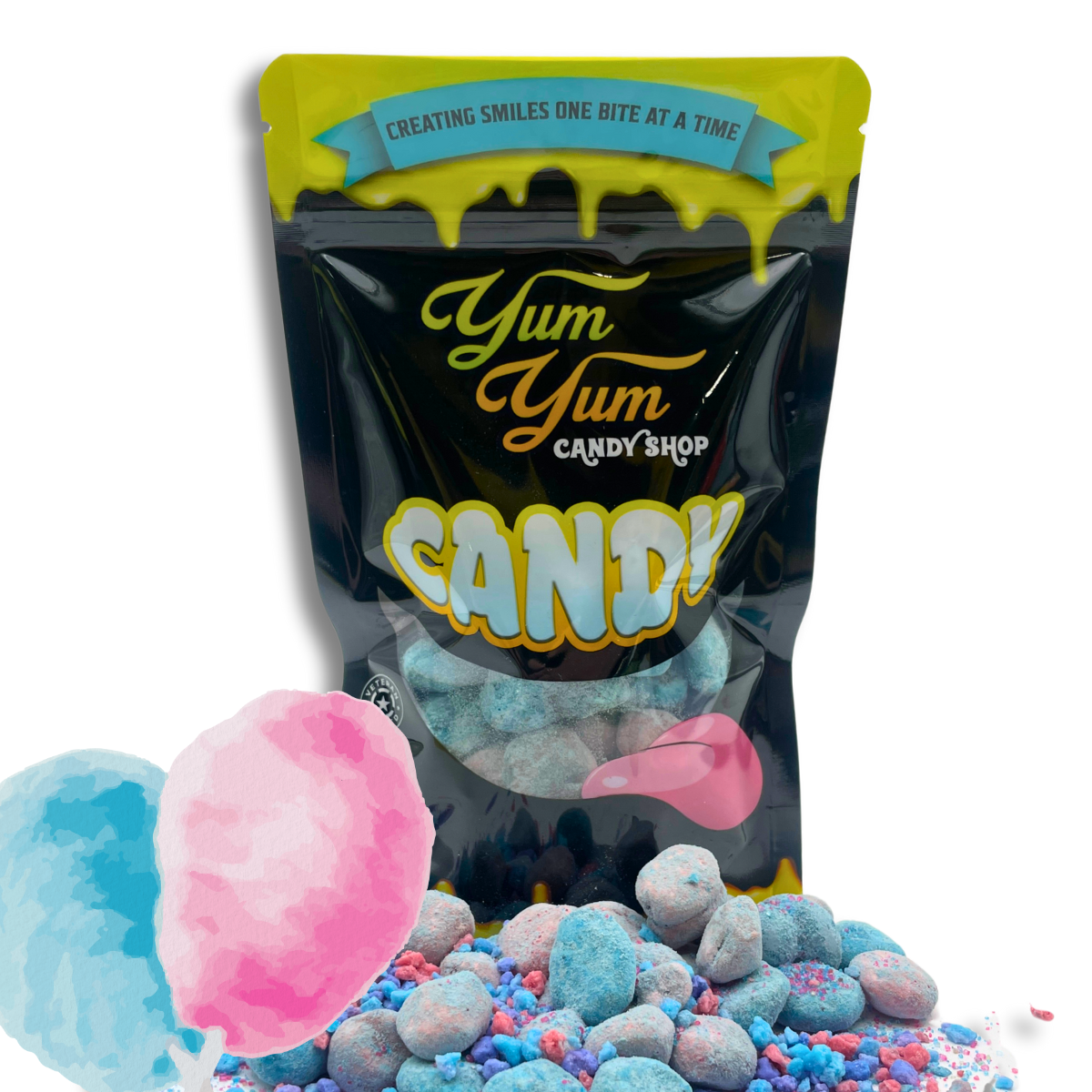 Cotton Candy Fruit Splasherz Blue Raspberry and Cherry Flavored 10 oz Bag Triple Coated Gushing Candy Snack