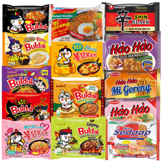 14 Pack Asian Ramen Variety Pack Flavors - Indian Chinese Korean Buldak Ramyun Carbonara Quatro Cheese Curry Food Instant Chicken