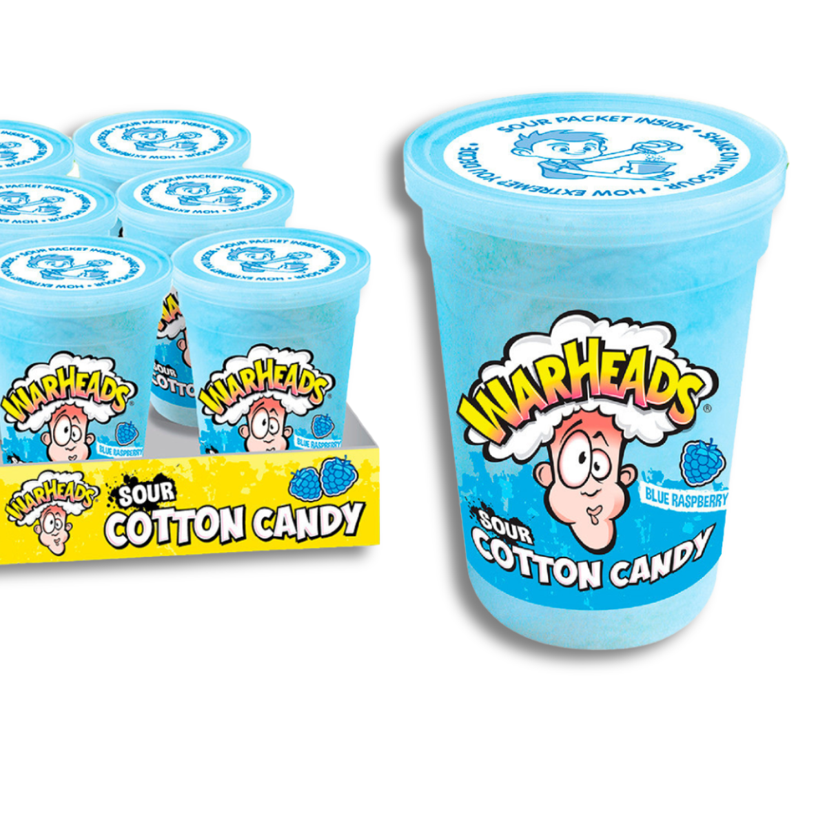 Warheads Cotton Candy Blue Raspberry With Sour Powder Packet 1.57 oz Container