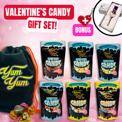 Valentine's Candy Gift Set Bundle Gummy Candy, Freeze Dried Candy, Chocolate Candy Plus Free Gift In Drawstring Bag