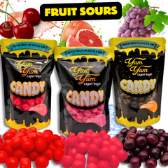 Fruit Sours Candy Cherry, Grape, and Grapefruit Chewy Candy 8 oz or 1 lb Bag