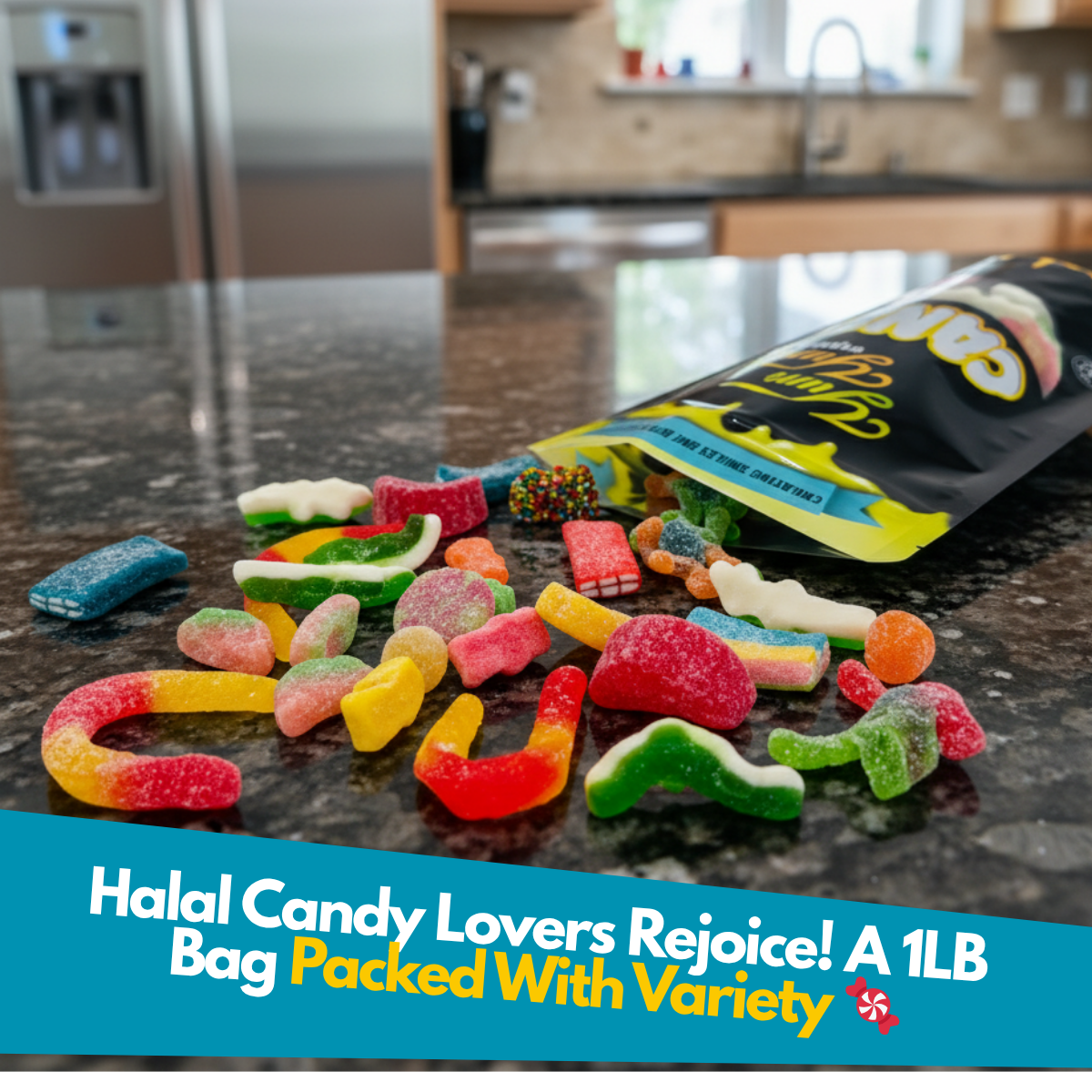 Halal Gummy Candy Mix – 1 lb Bag of Sweet & Sour Halal Gummies (Pork-Free, Hand-Selected Variety) Chewy Fruity Tangy Gummies