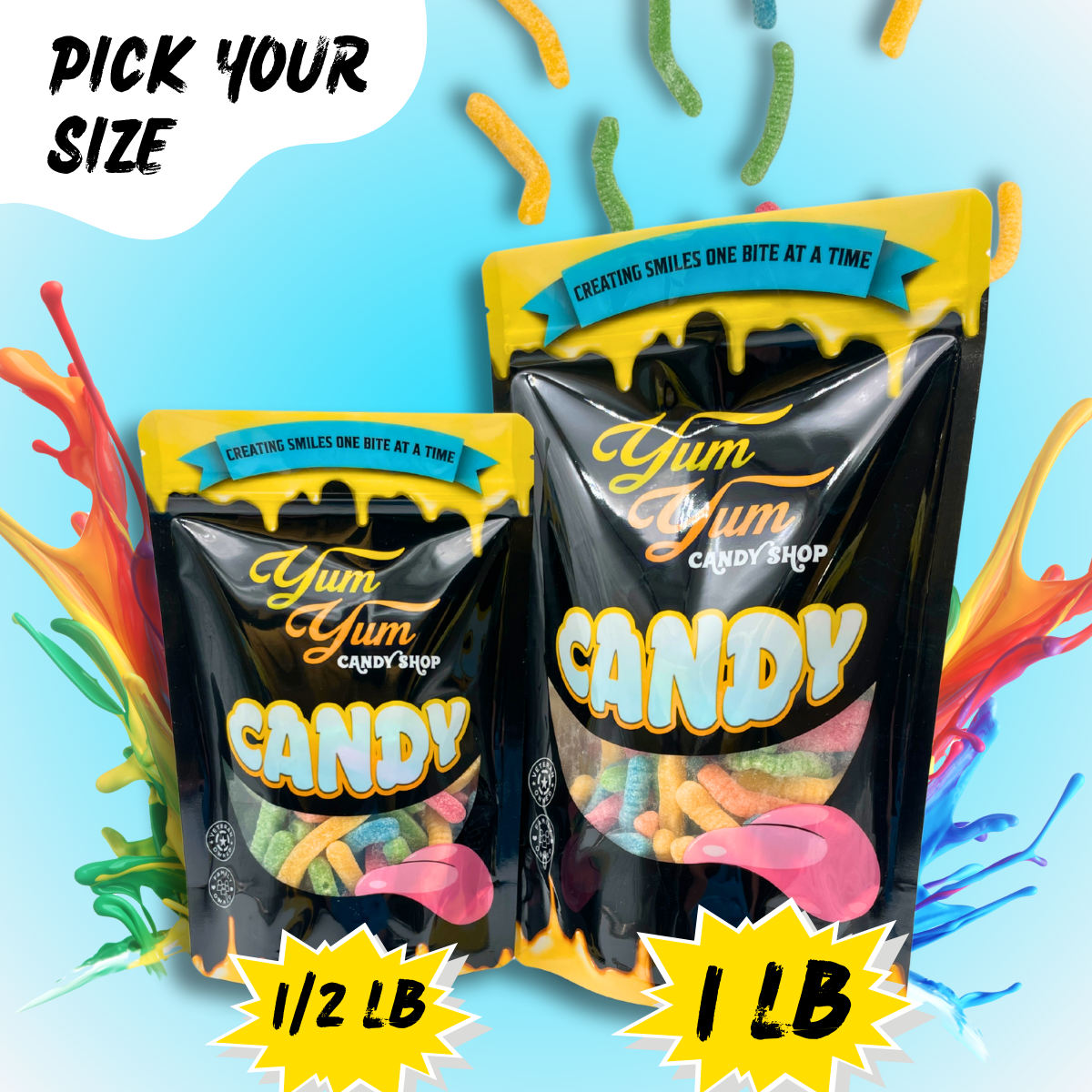 Ultimate Neon Sour Gummy Worm Mix 5 Flavors Green Apple, Strawberry, Blue Raspberry, Pineapple, and Orange Sweet Snack