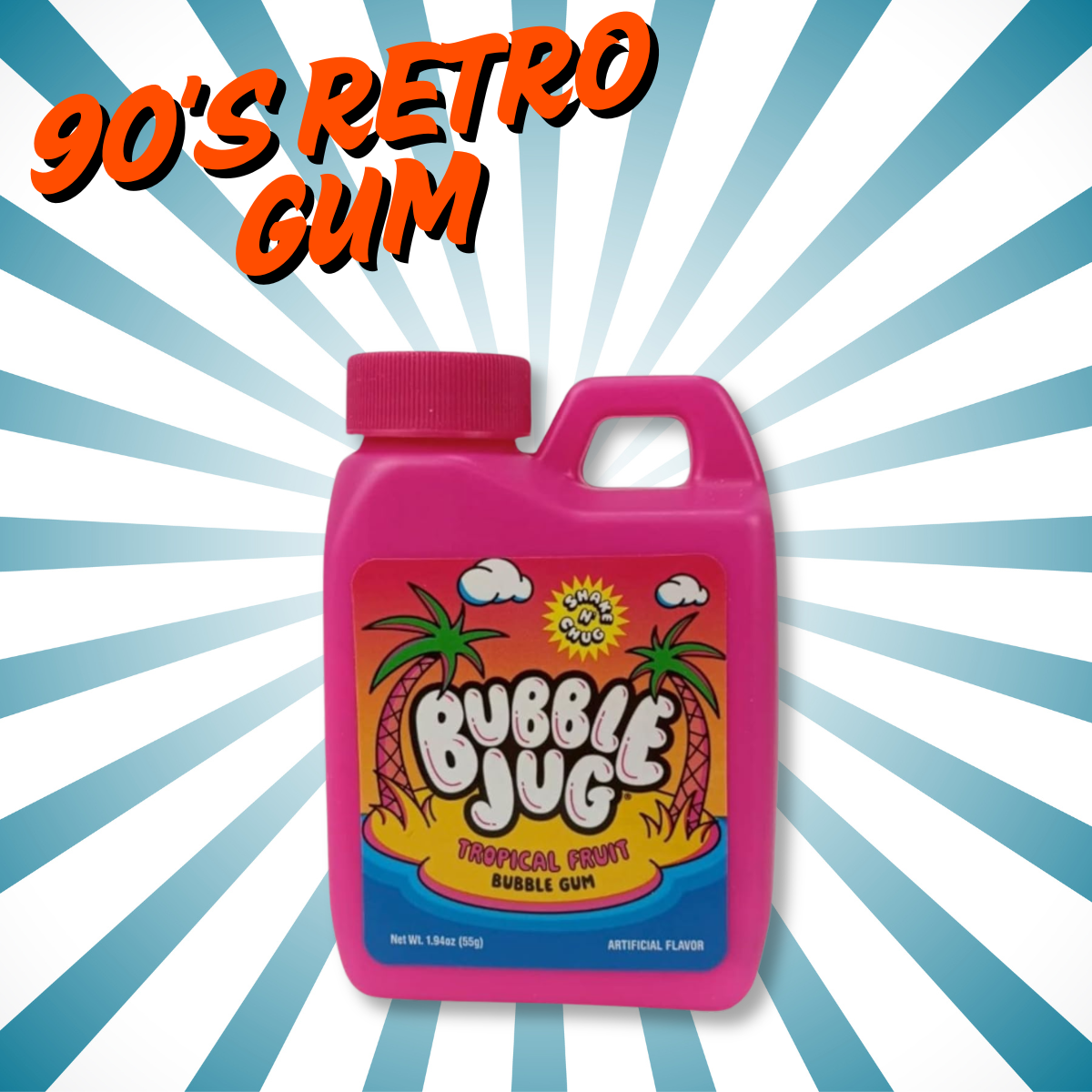 Bubble Jug Tropical Fruit Bubble Gum - 90s Candy  Shake N' Chug Gum Iconic Candy Retro