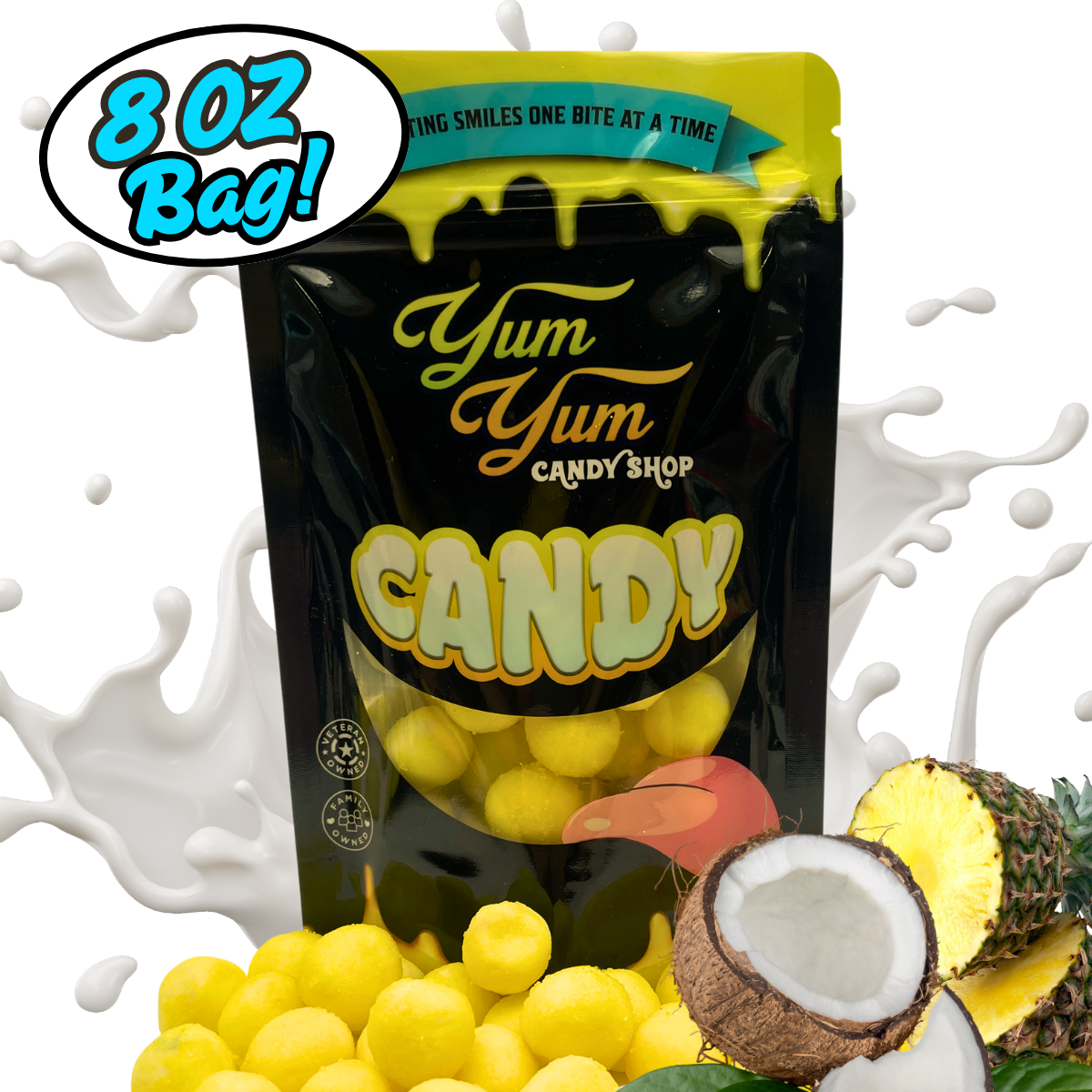 Extreme Sour Balls Candy 8oz Bag - Cherry - Green Apple - Blue Raspberry - Grapefruit - Grape - Piña Colada |
