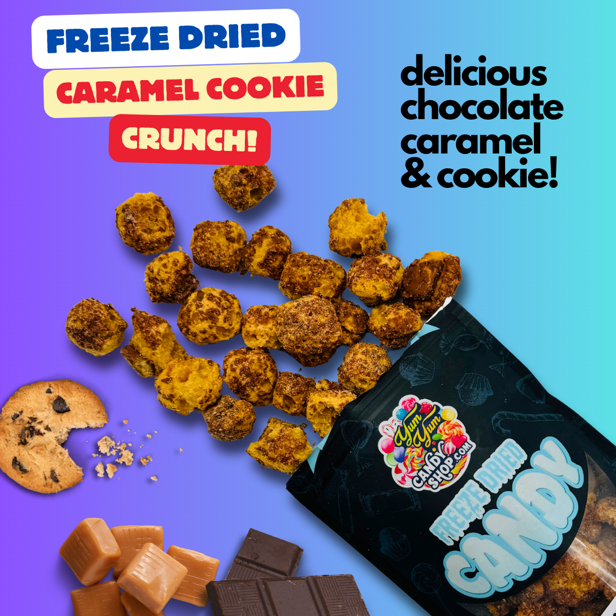 Freeze Dried Caramel Cookie Crunch Freeze Dried Chocolate Caramel Cookie Candy Bars 3oz Bag Freeze Dried Candy