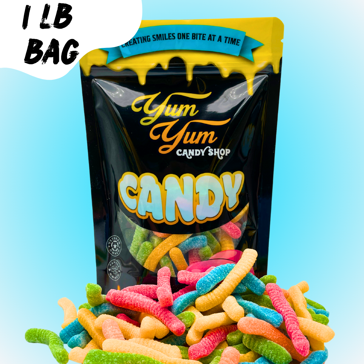 Ultimate Neon Sour Gummy Worm Mix 5 Flavors Green Apple, Strawberry, Blue Raspberry, Pineapple, and Orange Sweet Snack