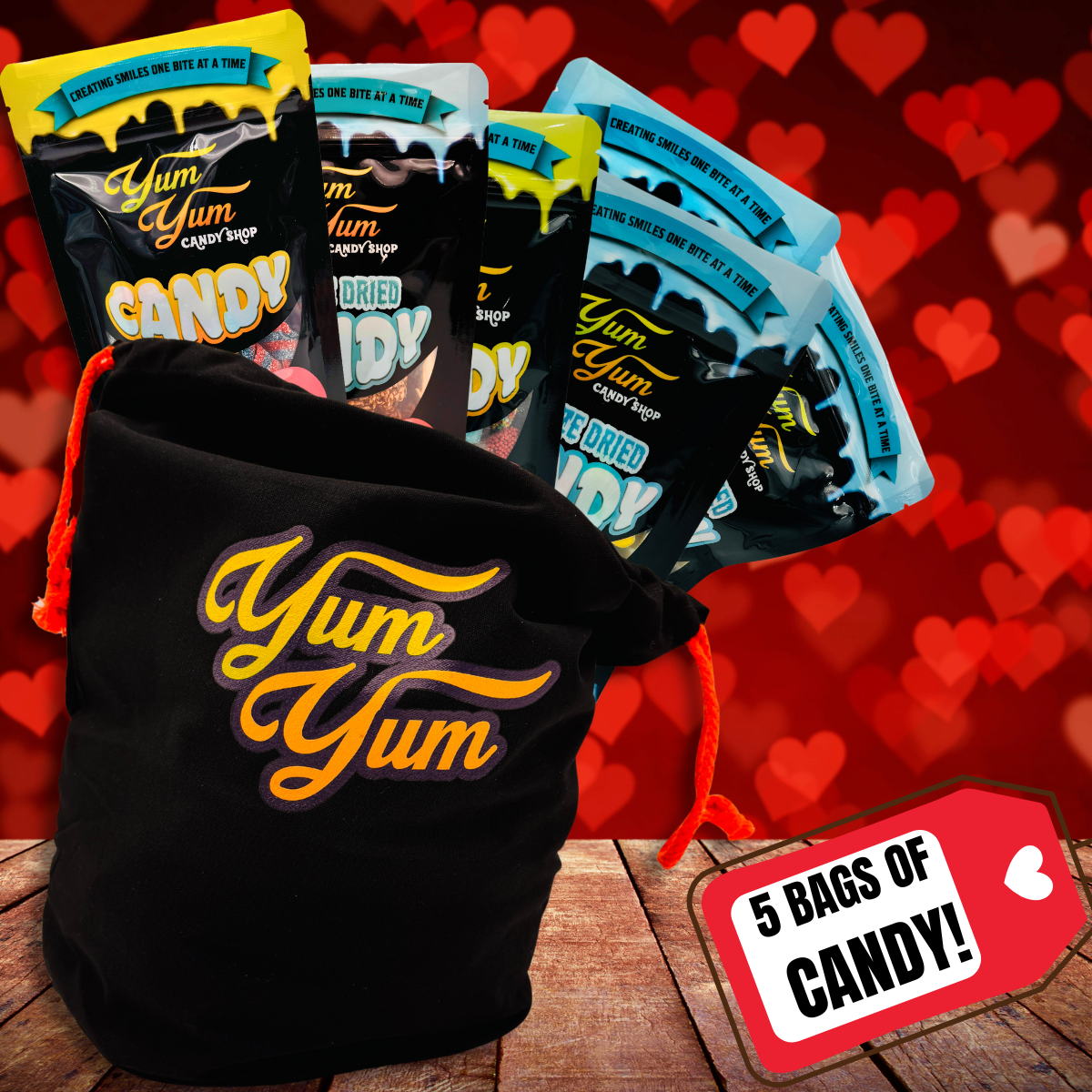 Valentine's Candy Gift Set Bundle Gummy Candy, Freeze Dried Candy, Chocolate Candy Plus Free Gift In Drawstring Bag