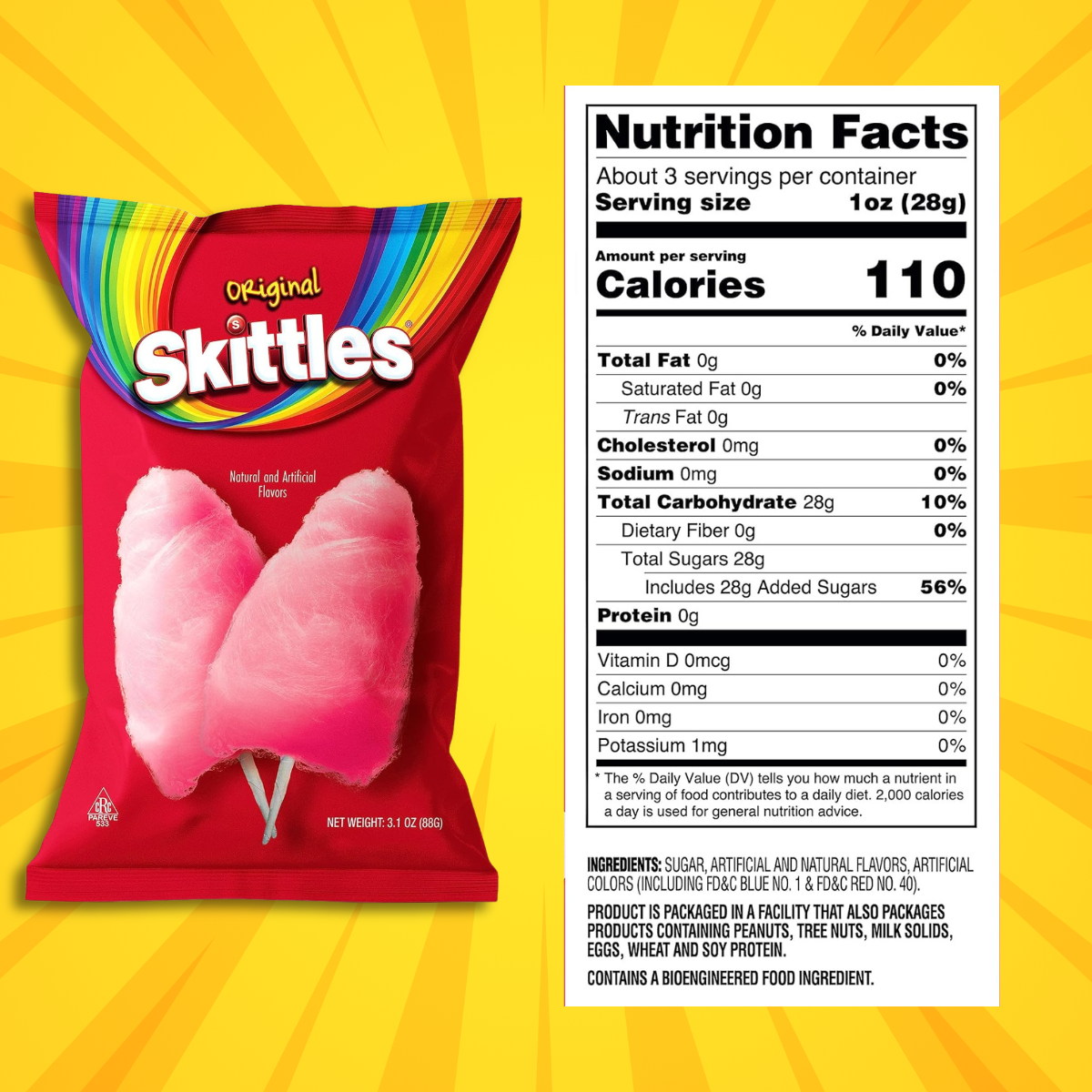 Skittles Cotton Candy 3.1 Oz Bag Rainbow Flavored