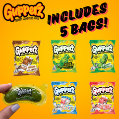 5 Pack Gupperz Gummy Liquid Filled Popper Gummy Candies Poppin Pickle, Sour Grenade, Strawberry Milk, Confetti Cake, & Chocolate Milk,