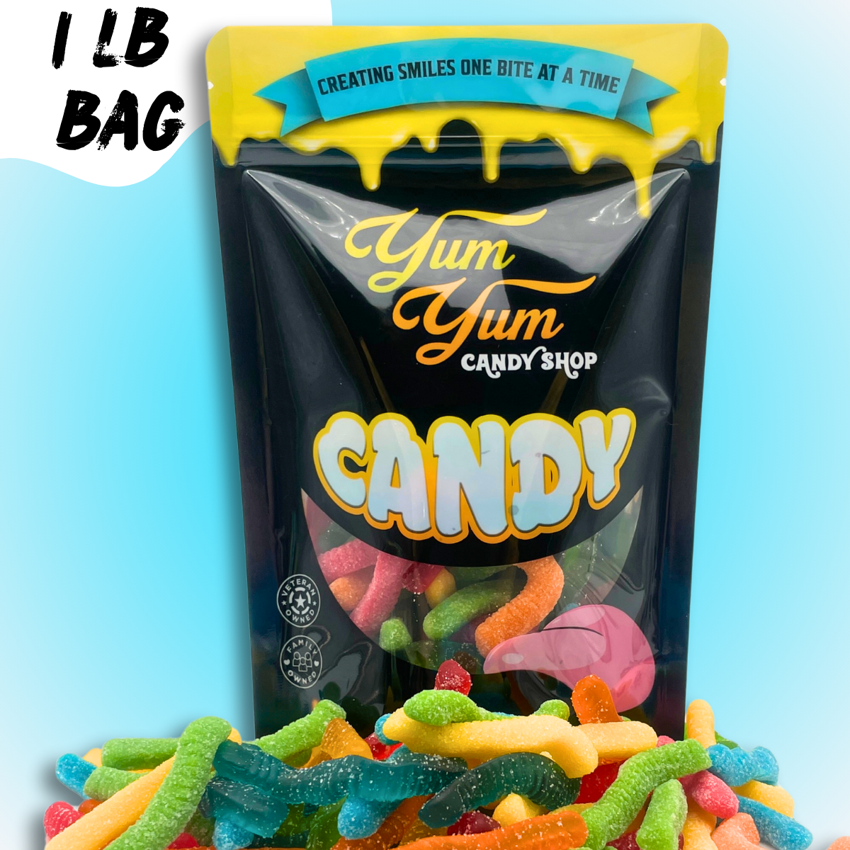 Ultimate Gummy Worm Mix Sweet & Sour Neon Worms 5 Flavors Green Apple, Strawberry, Blue Raspberry, Pineapple, and Orange Sweet Snack