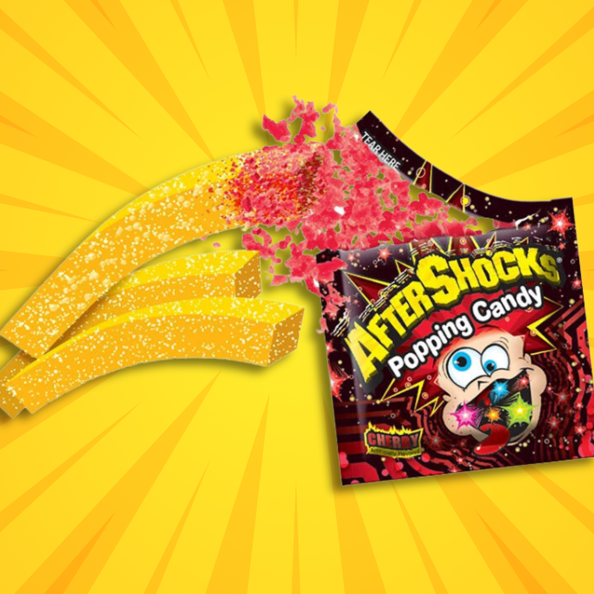 AfterShocks Popping Candy Cherry Gummy Fries Rocks that Pop with Gummy Dipping Fries 1.48oz