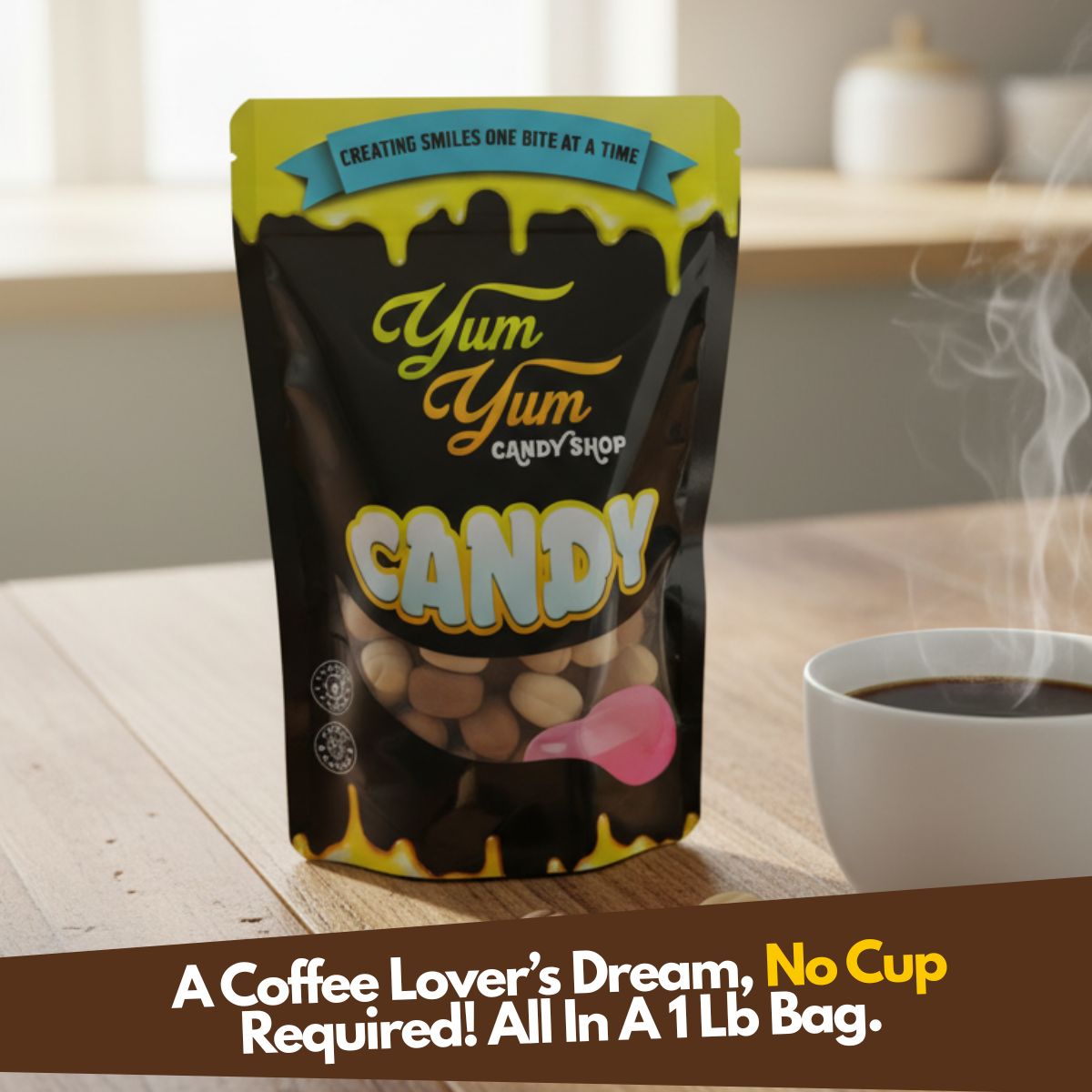 Gummy Coffee Beans – 1 LB Bag - Coffee-Flavored Candy Mix (Light, Medium & Dark Roast) – Caffeine-Free Chewy Treat for Coffee Lovers