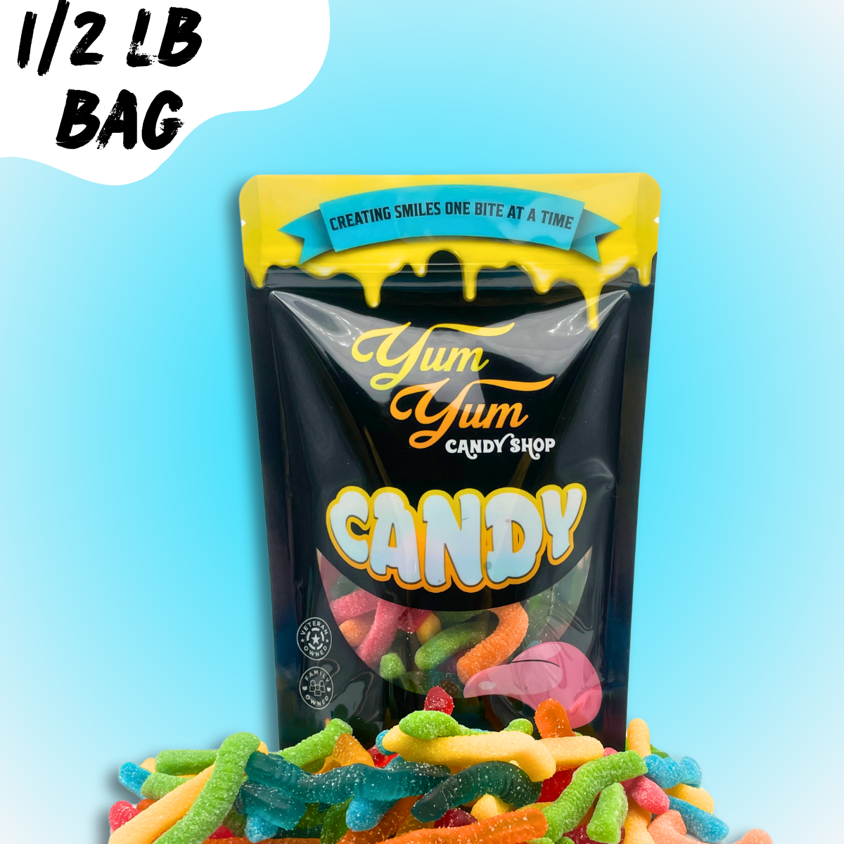 Ultimate Gummy Worm Mix Sweet & Sour Neon Worms 5 Flavors Green Apple, Strawberry, Blue Raspberry, Pineapple, and Orange Sweet Snack