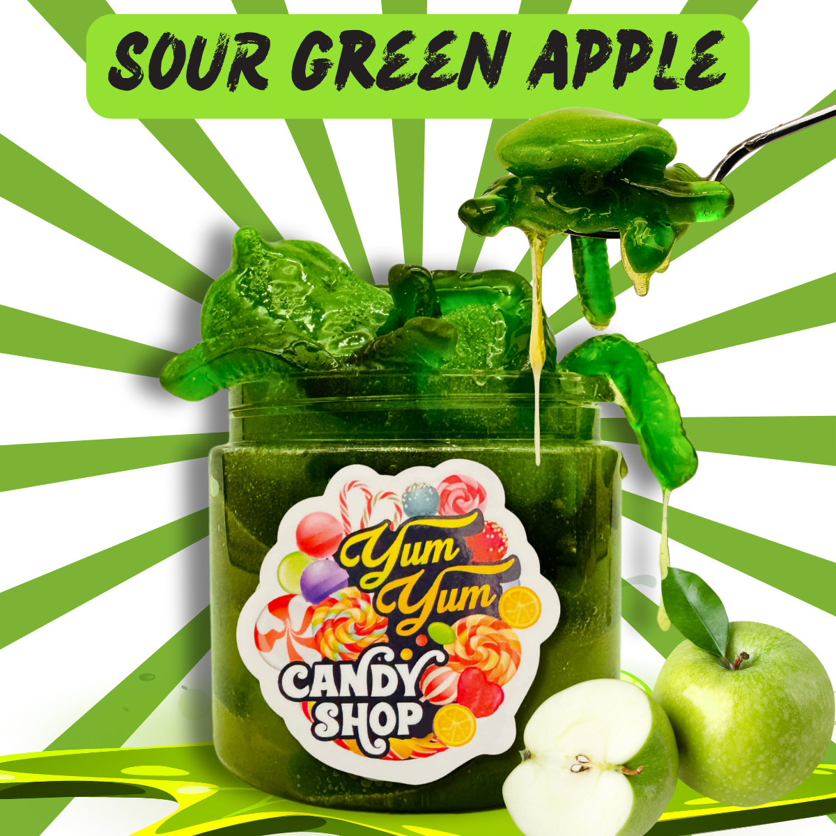 Sour Gooey Gummies Blue Raspberry - Wild Cherry - Green Apple in Sour Blue Ooze Candy Snack 13-25 oz Container