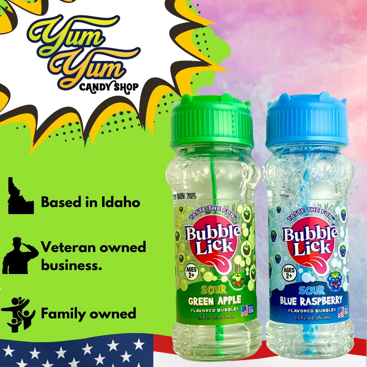 BubbleLick Edible Bubbles Green Apple Blue Raspberry Flavored – 2.5 oz Bottle