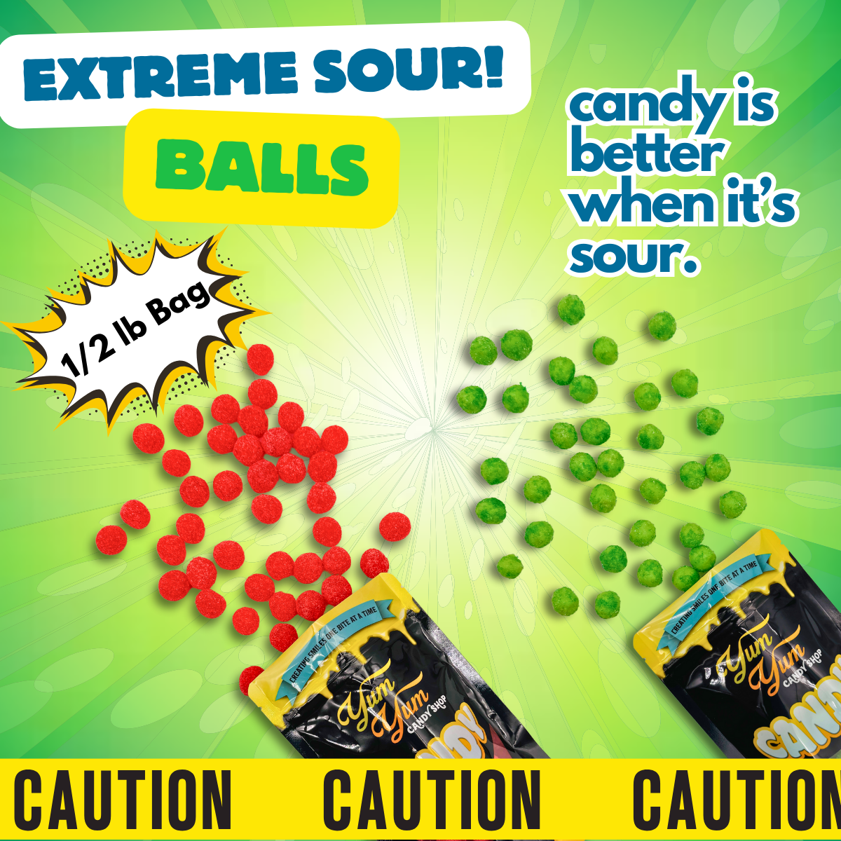 Extreme Sour Balls Candy 8oz Bag Super Sour Cherry or Green Apple Flavored Candy Balls