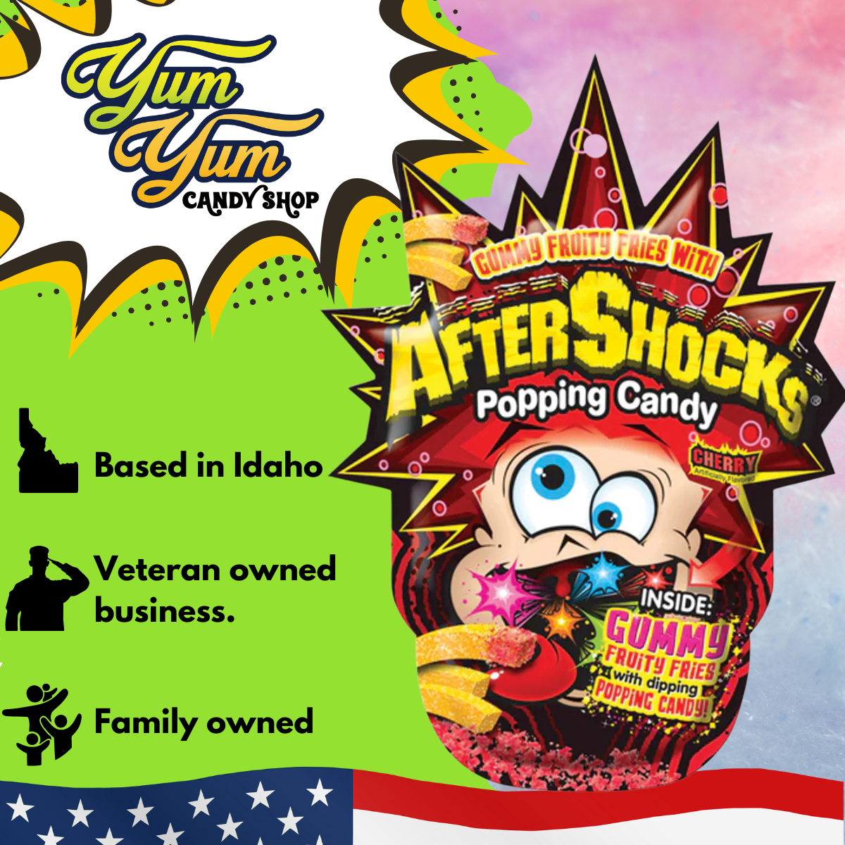 AfterShocks Popping Candy Cherry Gummy Fries Rocks that Pop with Gummy Dipping Fries 1.48oz