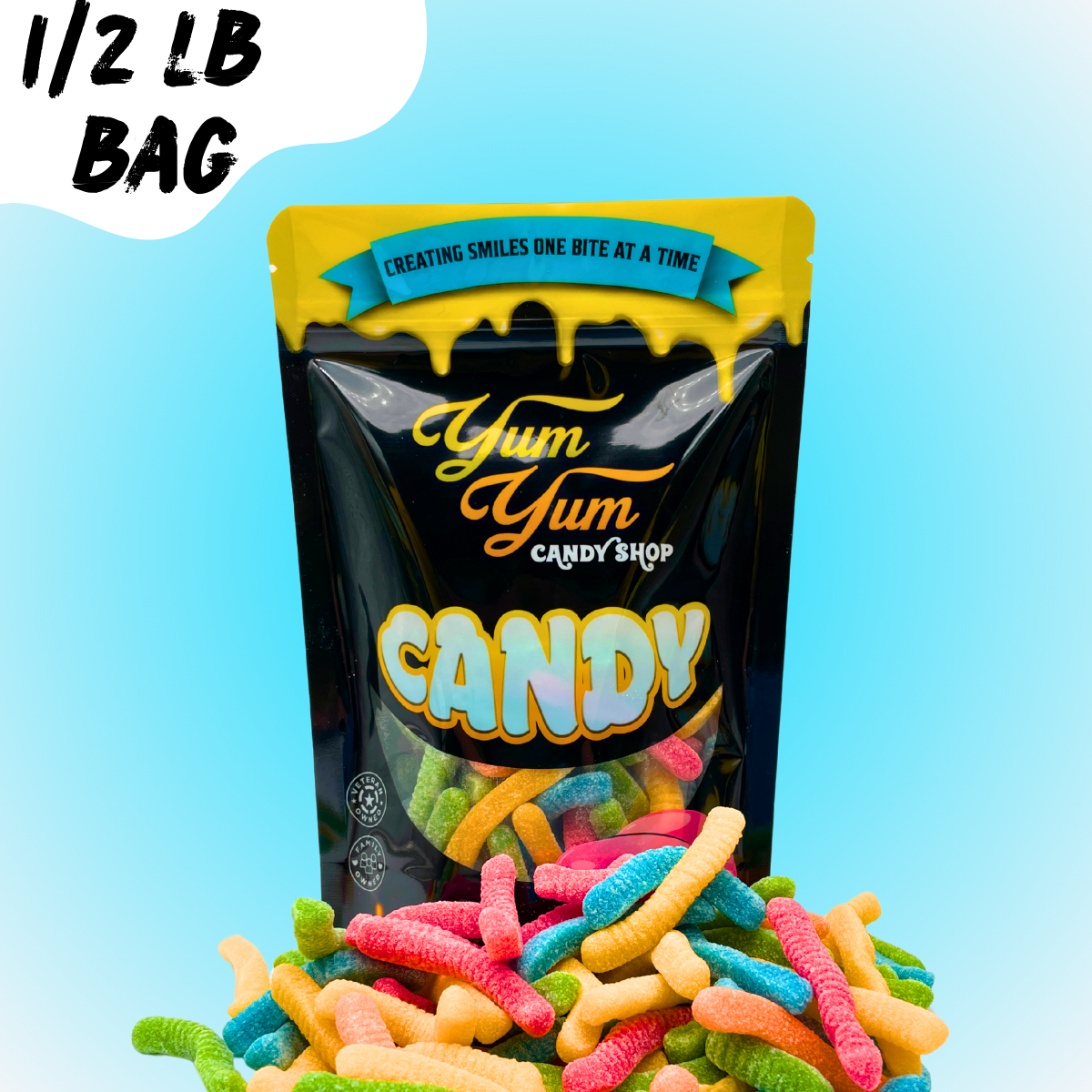 Ultimate Neon Sour Gummy Worm Mix 5 Flavors Green Apple, Strawberry, Blue Raspberry, Pineapple, and Orange Sweet Snack