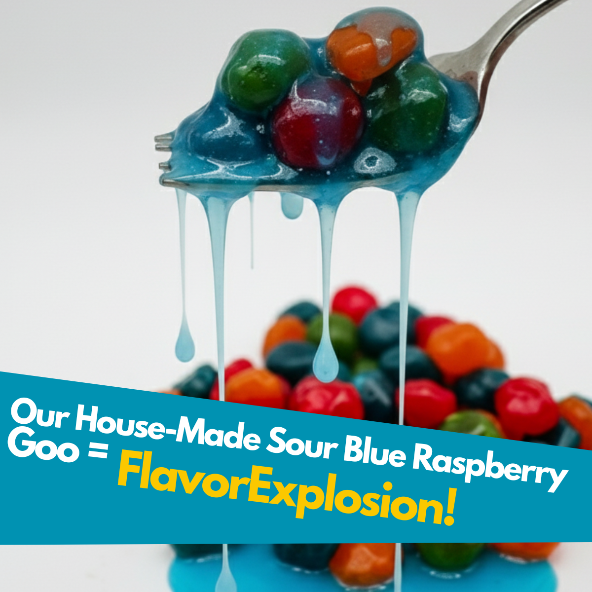 Gooey Gushables - Juicy Fruit Snacks in Sour Blue Raspberry Goo 25oz Jar Sweet Fruity Center Tangy Flavor Perfect for Sharing