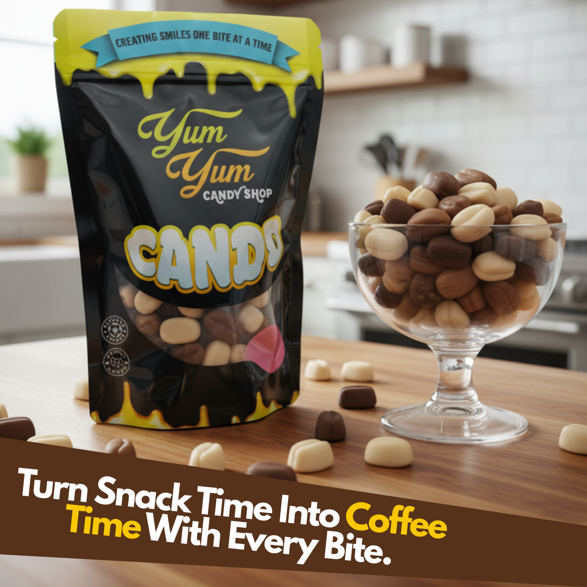 Gummy Coffee Beans – 1 LB Bag - Coffee-Flavored Candy Mix (Light, Medium & Dark Roast) – Caffeine-Free Chewy Treat for Coffee Lovers
