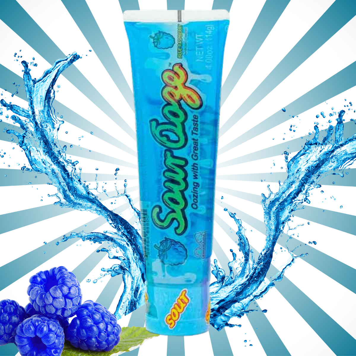 Sour Ooze Tube Squeeze Pop Candy Watermelon Blue Raspberry and Strawberry Flavors 4oz