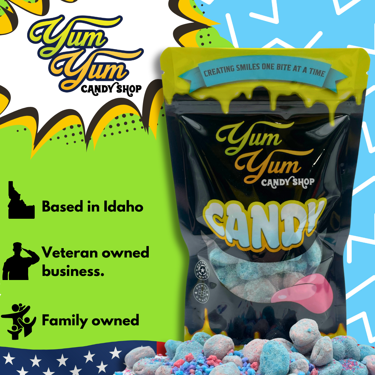 Cotton Candy Fruit Splasherz Blue Raspberry and Cherry Flavored 10 oz Bag Triple Coated Gushing Candy Snack