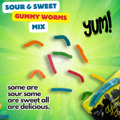 Ultimate Gummy Worm Mix Sweet & Sour Neon Worms 5 Flavors Green Apple, Strawberry, Blue Raspberry, Pineapple, and Orange Sweet Snack