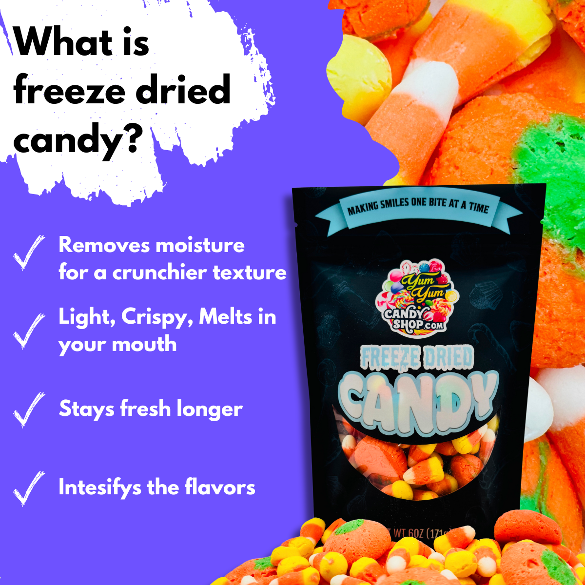 Freeze Dried Candy Corn & Pumpkin Spooky Mix Halloween Candy 6oz Bag