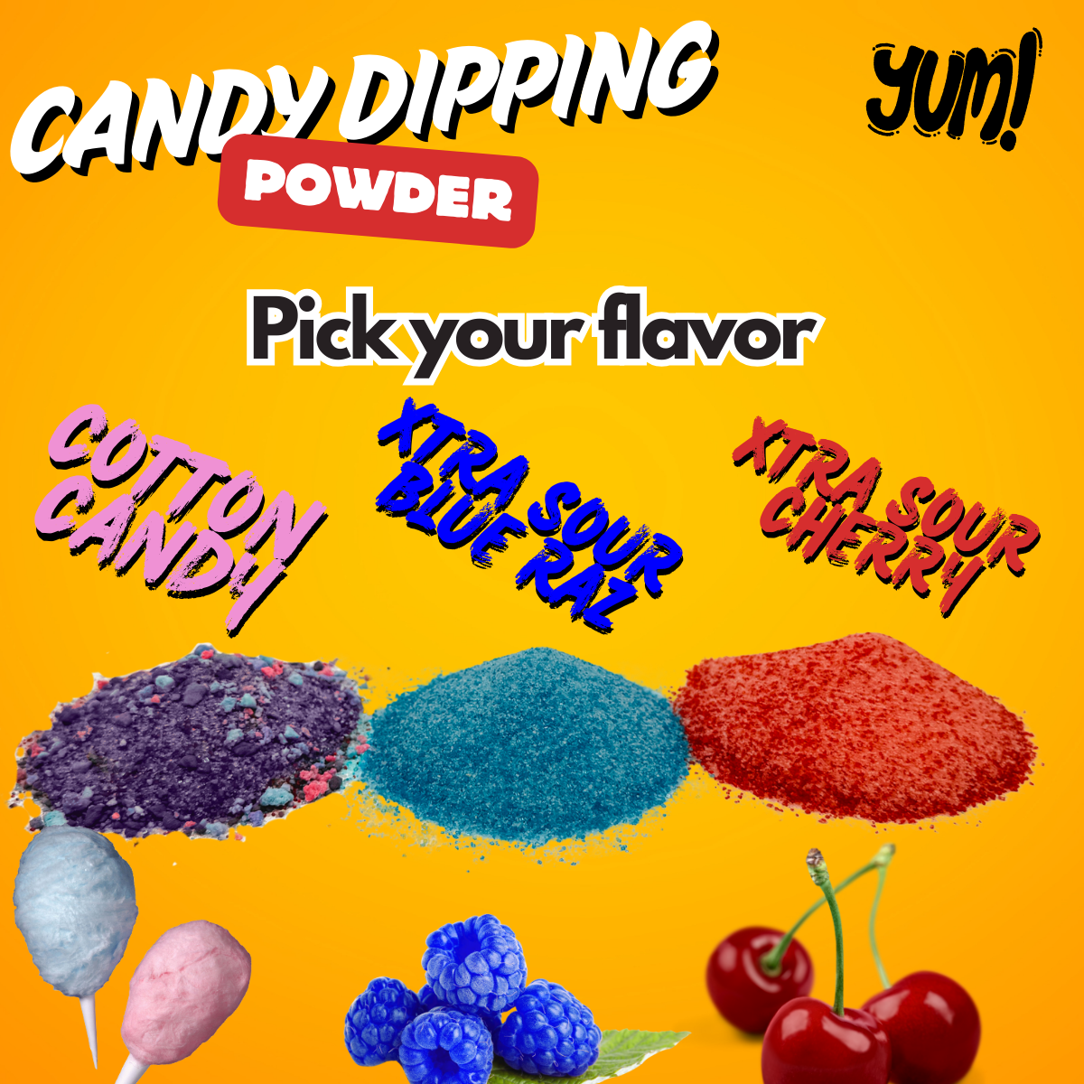 Candy Dipping Powder - Sour Blue Raspberry - Wild Cherry - Cotton Candy - Lick Dip Coating Powder