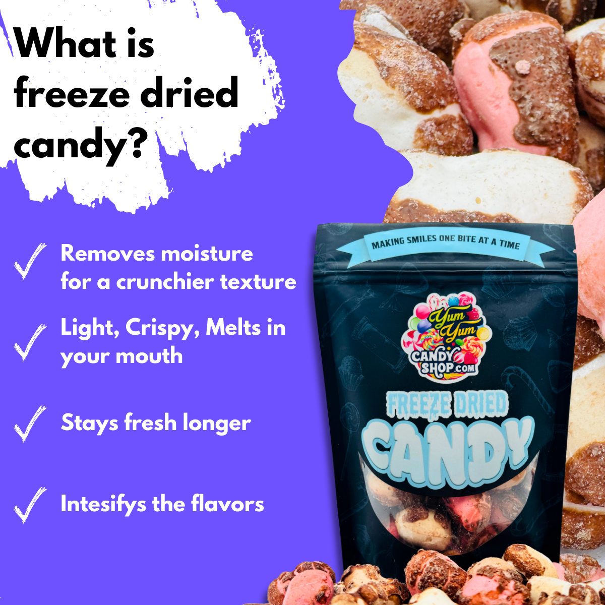 Neapolitan Chocolate Crunch Freeze Dried Candy Chocolate Strawberry & Vanilla Snack Blend