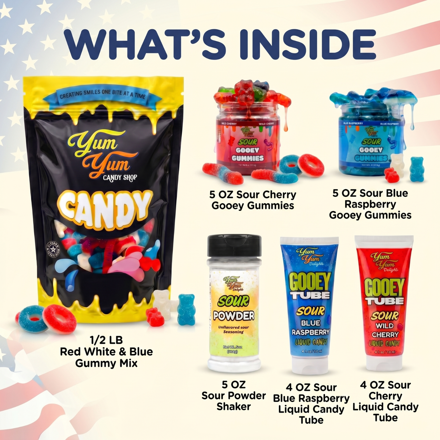 Yum Yum Candy Shop 4th Of July Candy Bundle Contents